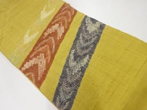 リサイクル　手織り紬絞り斜め縞に抽象模様袋帯